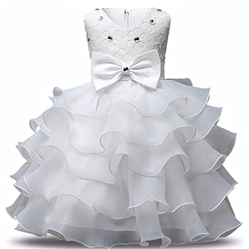 NNJXD Girl Dress Kids Ruffles Lace Party Wedding Dresses Size (90) 12-24 Months White - Image 1