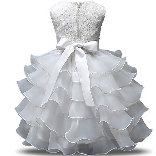 NNJXD Girl Dress Kids Ruffles Lace Party Wedding Dresses Size (90) 12-24 Months White - Image 2