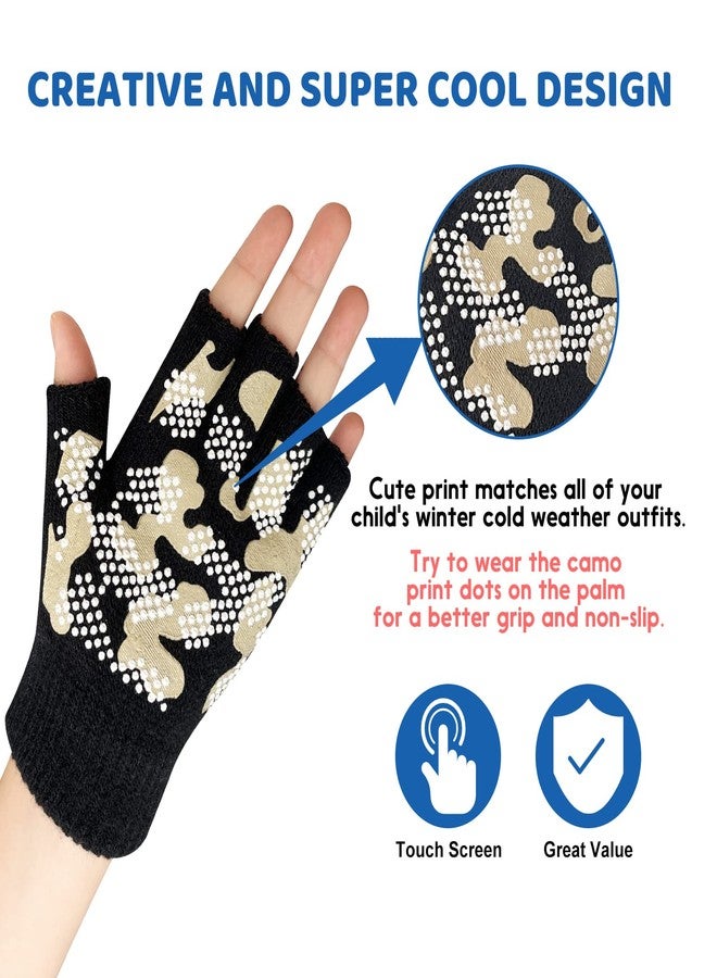 Evridwear Kids Fingerless Winter Warm Gloves,3 Pairs Half Finger Knitted Magic Stretch Gripper Touchscreen Glove for Boys Girls(Camo) - Image 3