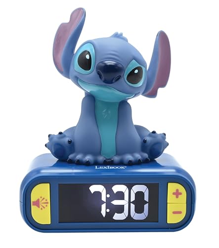 LEXiBOOK Disney Stitch Stitch Nightlight Alarm Clock Sounds and Melodies LCD Backlit Screen Luminous Snooze Blue RL800D - Image 1