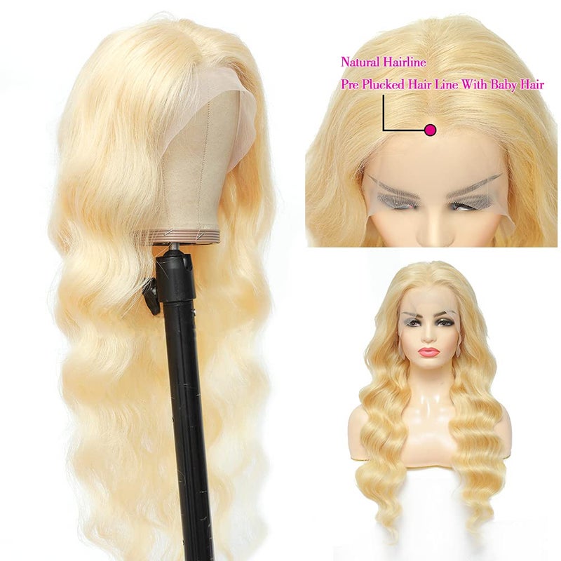 Loyom 613 Body Wave Lace Front Wig Human Hair 10a Brazilian 13x4 Blonde Lace Frontal Wigs 200 Density Pre Plucked Bleached Knots with Baby Hair 24 inch - Image 3