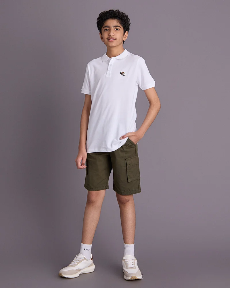 Redtag Senior Boys Olive Cargo Bermuda Shorts