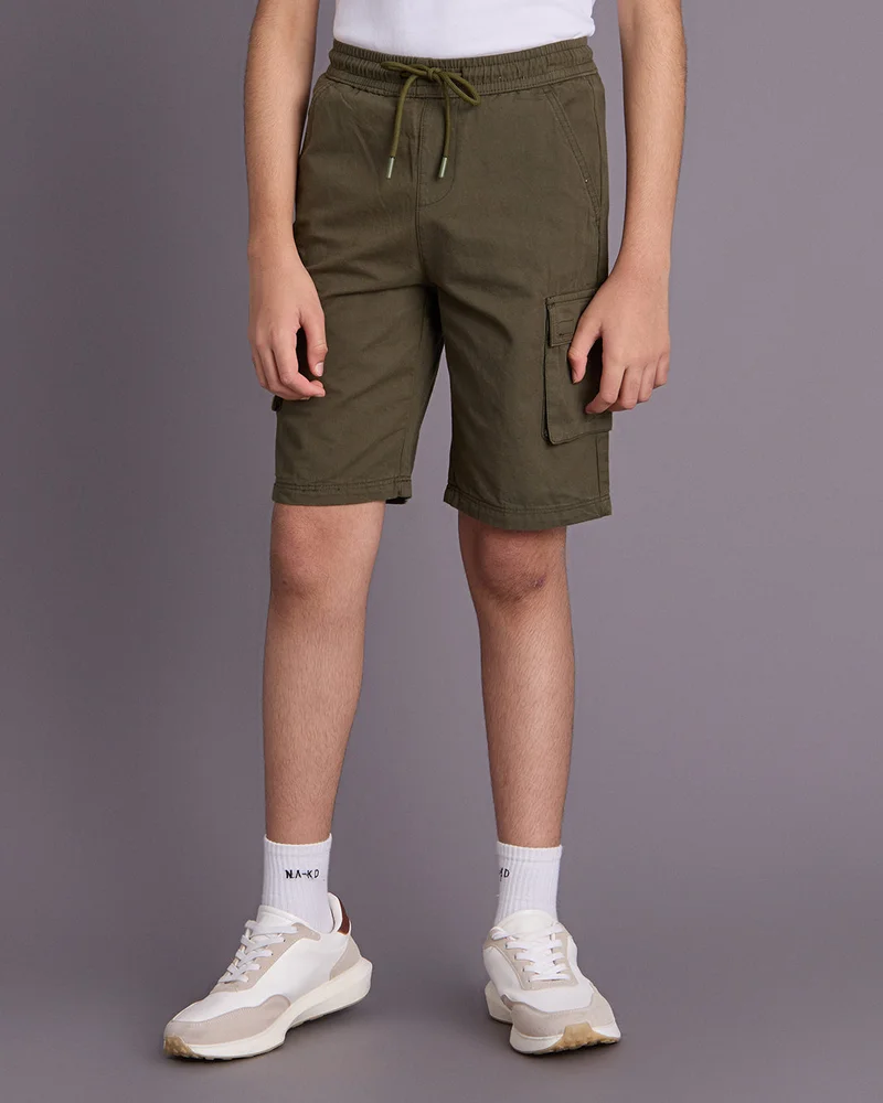 Redtag Senior Boys Olive Cargo Bermuda Shorts