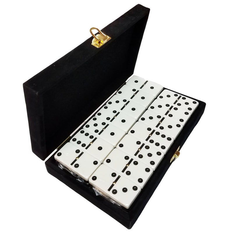 Marion Domino Double 6 White Jumbo Tournament Professional Size with Spinners in Elegant Black Velvet Case