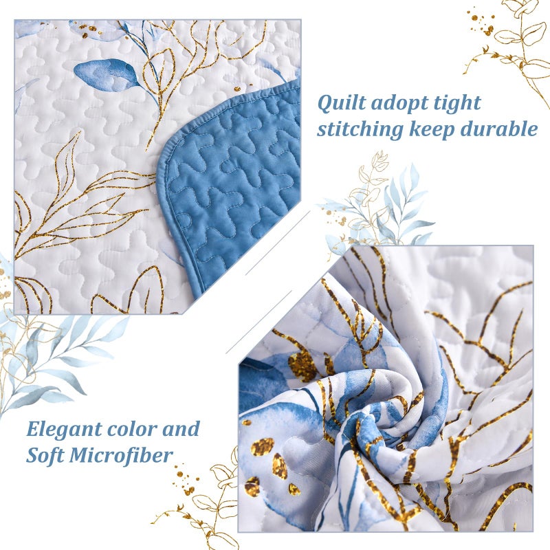 Anibedding Blue Quilt Set California King,3Pieces Reversible Elegant Botanical Blue Leaves Pattern Bedspread Coverlet Soft Microfiber Bed Cover for All Season(106"Ã—96") - Image 4