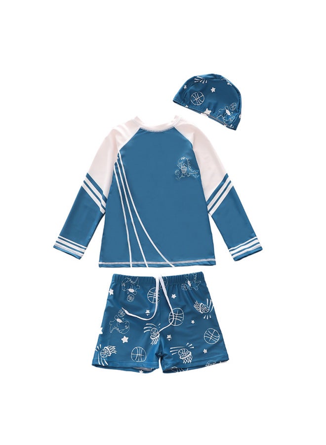 إسكدنيا بدلة سباحة Ins للأطفال بأكمام طويلة مقسمة 2023 ملابس سباحة للأولاد صغيرة ومتوسطة وكبيرة الحجم بالجملة - اللون: D2420-13MZ ديناصورات قطف خضراء (بطانة كاملة لجذوع السباحة) - - Image 1