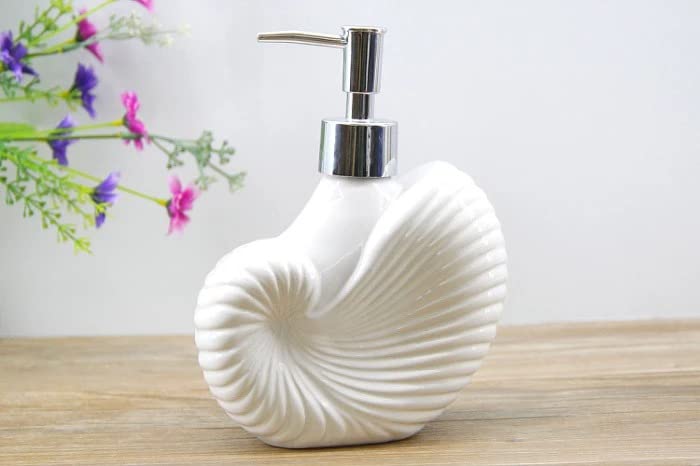 Whizzo ShellShaped Soap Dispenser White Ceramic Lotion Bottle with Chrome Pump Home Dcor for Bathroom Kitchen White 420ML Design 4 - Image 1