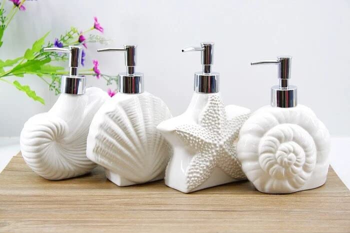 Whizzo ShellShaped Soap Dispenser White Ceramic Lotion Bottle with Chrome Pump Home Dcor for Bathroom Kitchen White 420ML Design 4 - Image 2