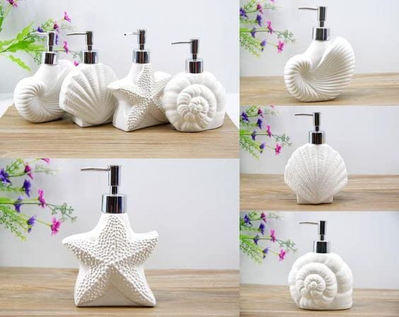 Whizzo ShellShaped Soap Dispenser White Ceramic Lotion Bottle with Chrome Pump Home Dcor for Bathroom Kitchen White 420ML Design 4 - Image 3