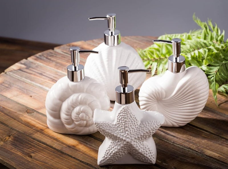 Whizzo ShellShaped Soap Dispenser White Ceramic Lotion Bottle with Chrome Pump Home Dcor for Bathroom Kitchen White 420ML Design 4 - Image 4