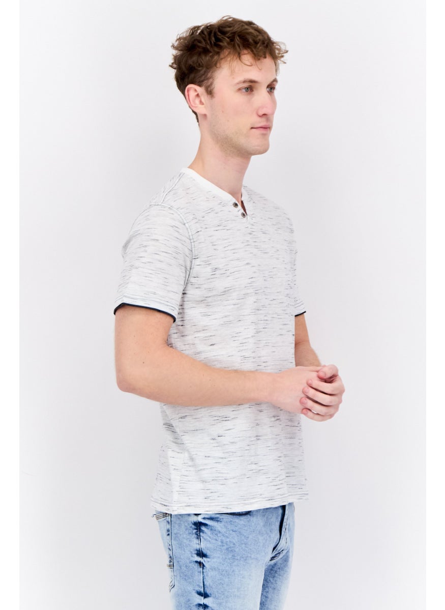 Company Eighty One - Men Henley Neck Short Sleeves Heather T-Shirt, White - Image 1