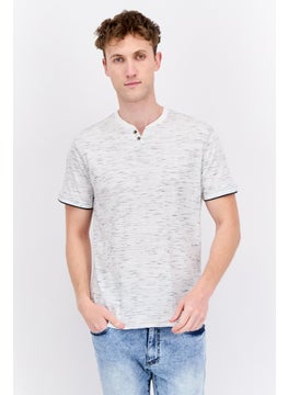 Men Henley Neck Short Sleeves Heather T-Shirt, White