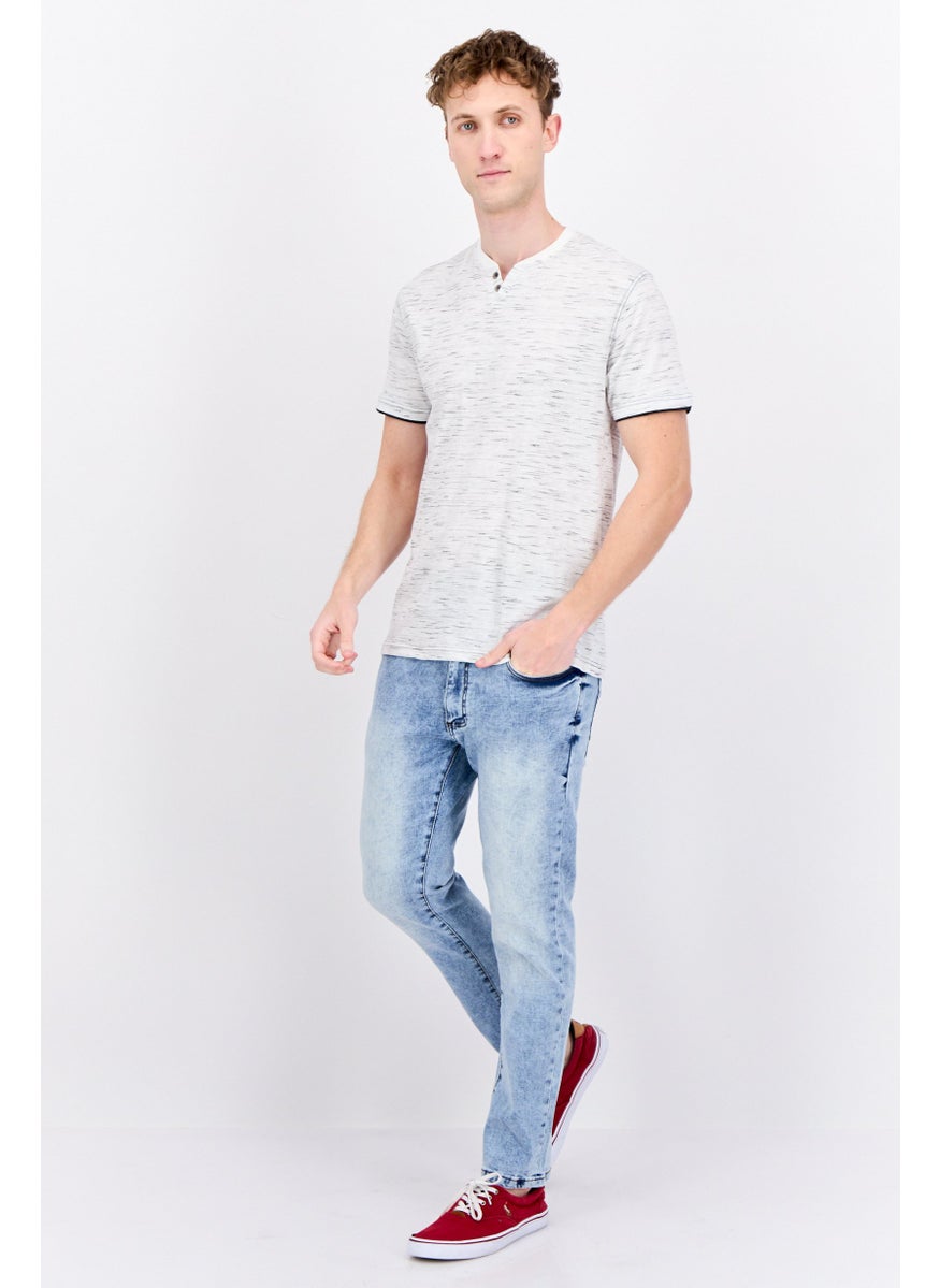 Company Eighty One - Men Henley Neck Short Sleeves Heather T-Shirt, White - Image 1