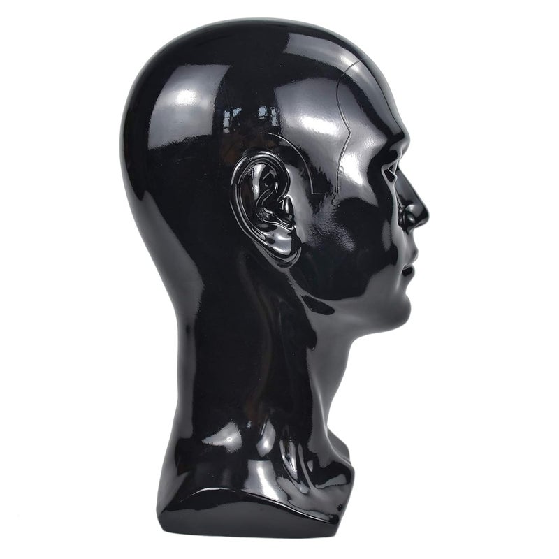 Ba Sha PVC Mannequin Head Black Male Manikin Dummy Stand Model Display Hat Scarf Wigs Hair Glasses Hat Beauty Styling Tool with Mount Hole - Image 2