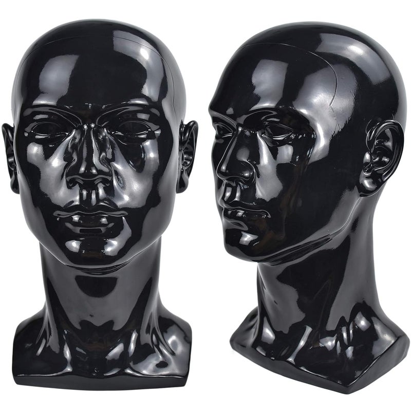 Ba Sha PVC Mannequin Head Black Male Manikin Dummy Stand Model Display Hat Scarf Wigs Hair Glasses Hat Beauty Styling Tool with Mount Hole - Image 1