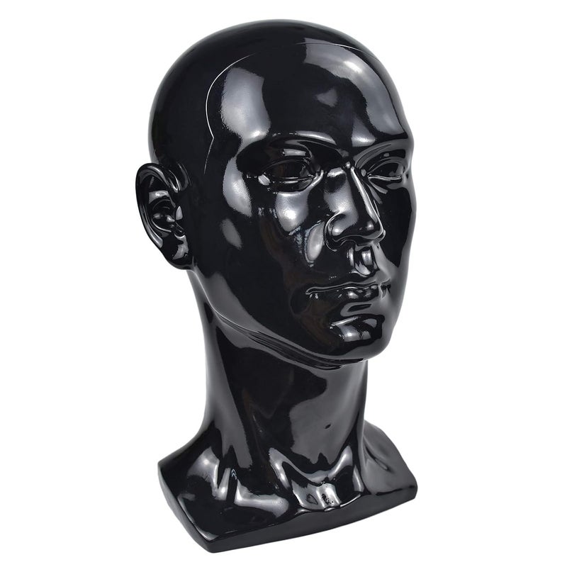 Ba Sha PVC Mannequin Head Black Male Manikin Dummy Stand Model Display Hat Scarf Wigs Hair Glasses Hat Beauty Styling Tool with Mount Hole - Image 5