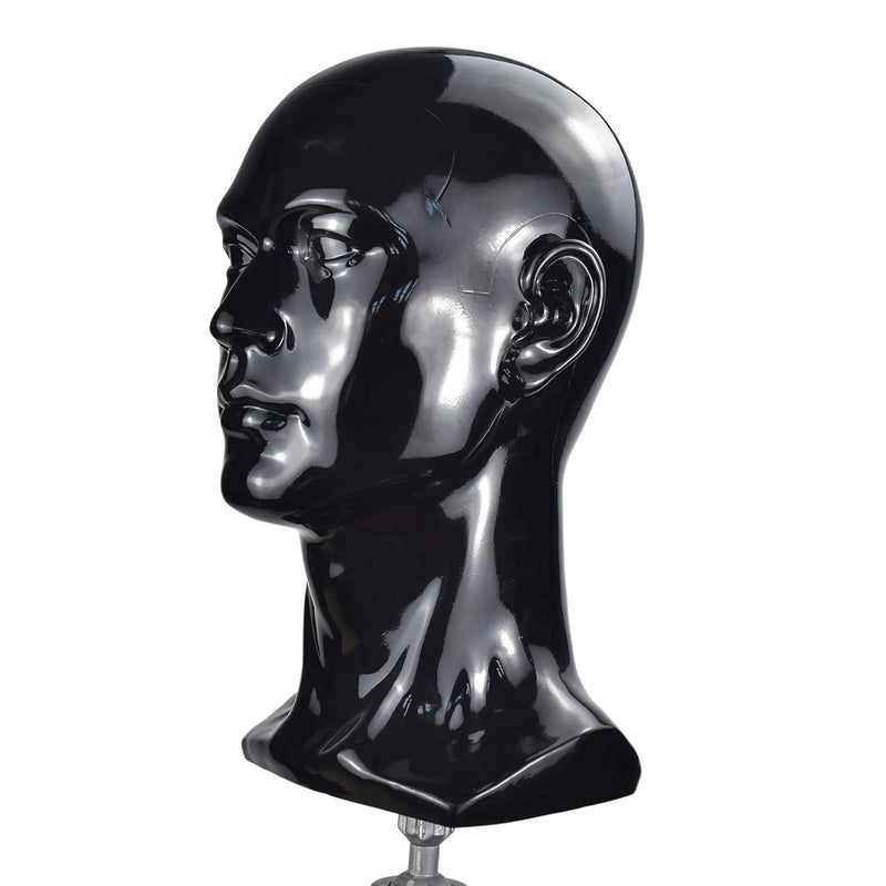 Ba Sha PVC Mannequin Head Black Male Manikin Dummy Stand Model Display Hat Scarf Wigs Hair Glasses Hat Beauty Styling Tool with Mount Hole - Image 4