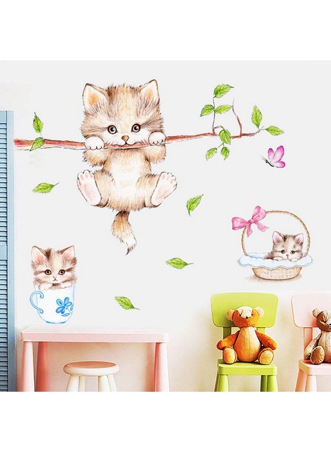 Kiddale Cute Cat Wall Decalsremovable Cat Tree Branches Butterfly Wall Stickers For Kids Rooms Nursery Playroom Home Decoration - Image 1