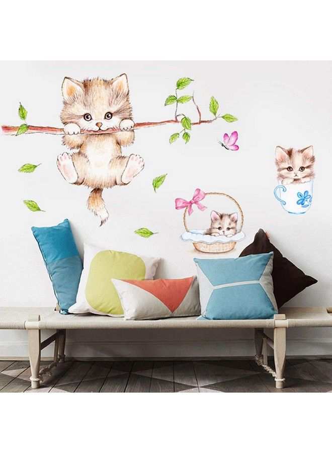 Kiddale Cute Cat Wall Decalsremovable Cat Tree Branches Butterfly Wall Stickers For Kids Rooms Nursery Playroom Home Decoration - Image 4