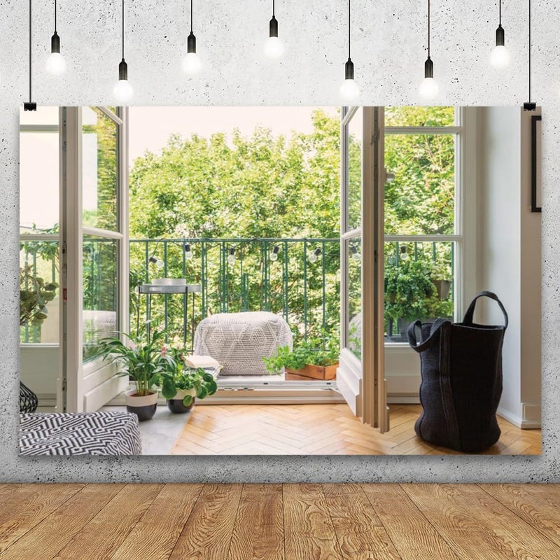 YongFoto يونغ فوتو 7x5 قدم خلفية مشهد داخلي غرفة شرفة ضوء الشمس غرفة المعيشة نوافذ كلاسيكية أرضية خشبية خلفية تصوير زفاف شاي بعد الظهر وقت فراغ ديكور صالون أطفال بيبي فلوغ استوديو تصوير - Image 2