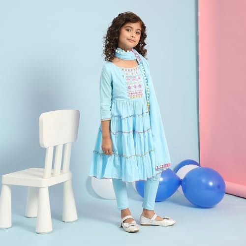 Biba Girl Cotton Solid Fiitted Kid Suit Set (KW5263E_BLUE_7) - Image 4