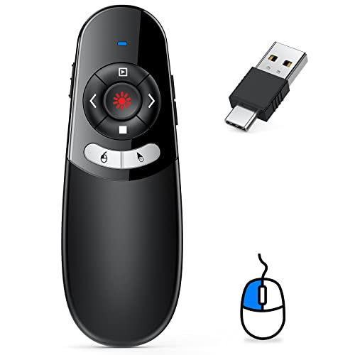 Dino Strike Physical and Digital Pointer Presentation Clicker for Powerpoint Presentations,2 in 1 USB A and USB C Wireless Presenter Remote with Highlighting Magnifier for LED LCD Screen - Image 1