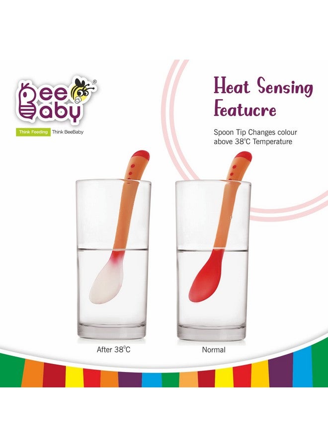 BeeBaby Heat Sensitive Baby Feeding Spoon Set, 100% BPA Free Food Grade Material with a Soft Heat Sensor Colour Changing Tip for Infant Weaning, Baby self-Feeding Utensils. (Pack of 2, Pink) - Image 4