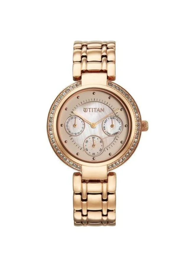 تيتان Eternal Quartz Multifunction Off White Mother of Pearl Dial Rose Gold Metal Strap Watch for Women - 95187WM02