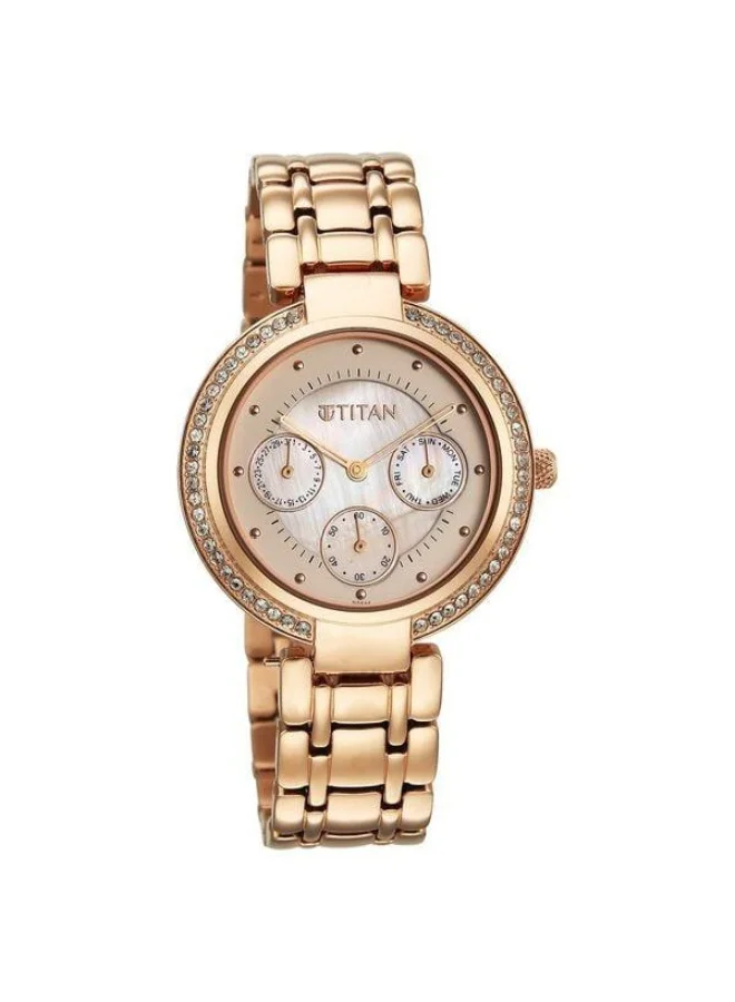 تيتان Eternal Quartz Multifunction Off White Mother of Pearl Dial Rose Gold Metal Strap Watch for Women - 95187WM02