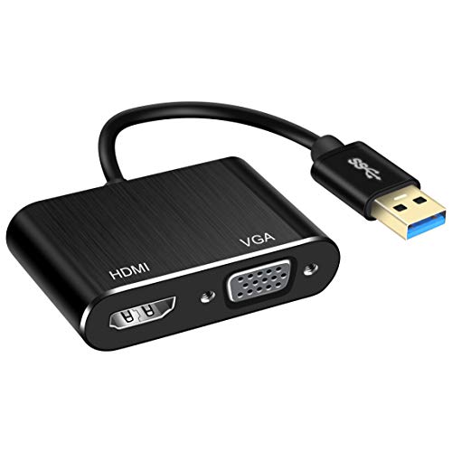avedio links Tobo USB3.0 to HDMI VGA Adapter, avedio links 1 in 2 USB3.0 to 1080P HDMI VGA Converter, 5 Gbps SuperSpeed USB 3.0 Converter Support HDMI VGA Sync Output for Windows 10/8/7 Only (Black) - Image 1