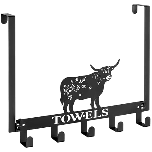 Otoolling Highland Cow Over The Door Hooks Wall Mount Towel Rack Heavy Duty Hanging Towel Holder Metal Highland Cow Decor for Bathroom Bedroom Kitchen Storage Decorative - Image 1