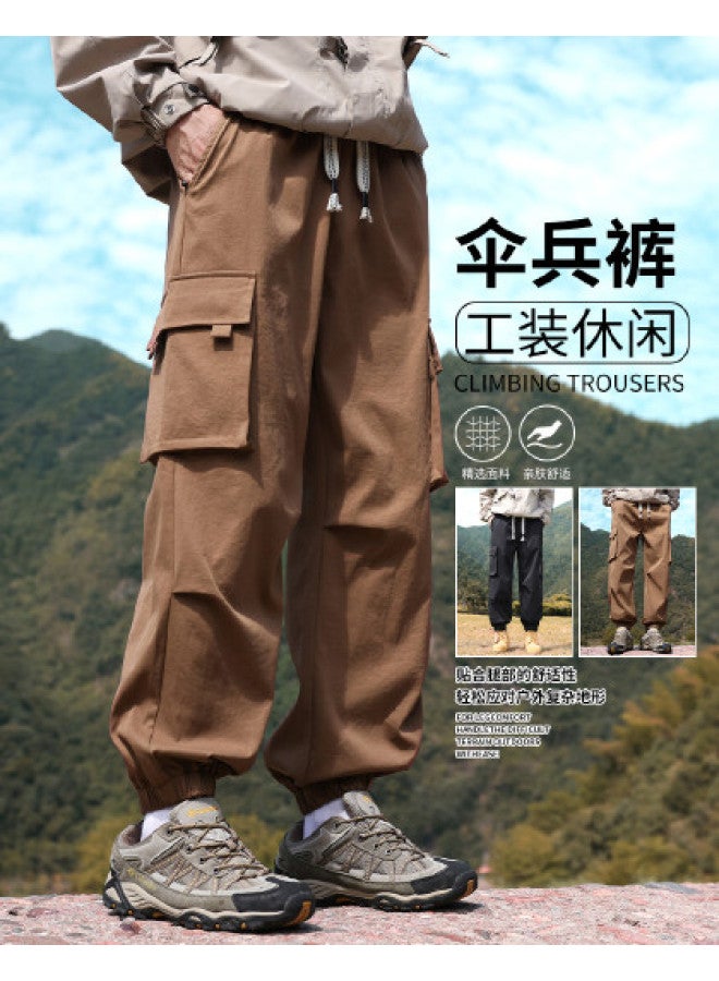 Baleno American High Street Retro Cuffed Cargo Pants For Men - Stylish Large Pocket Parachute Pants, Summer Versatile Casual Trousers - Image 1