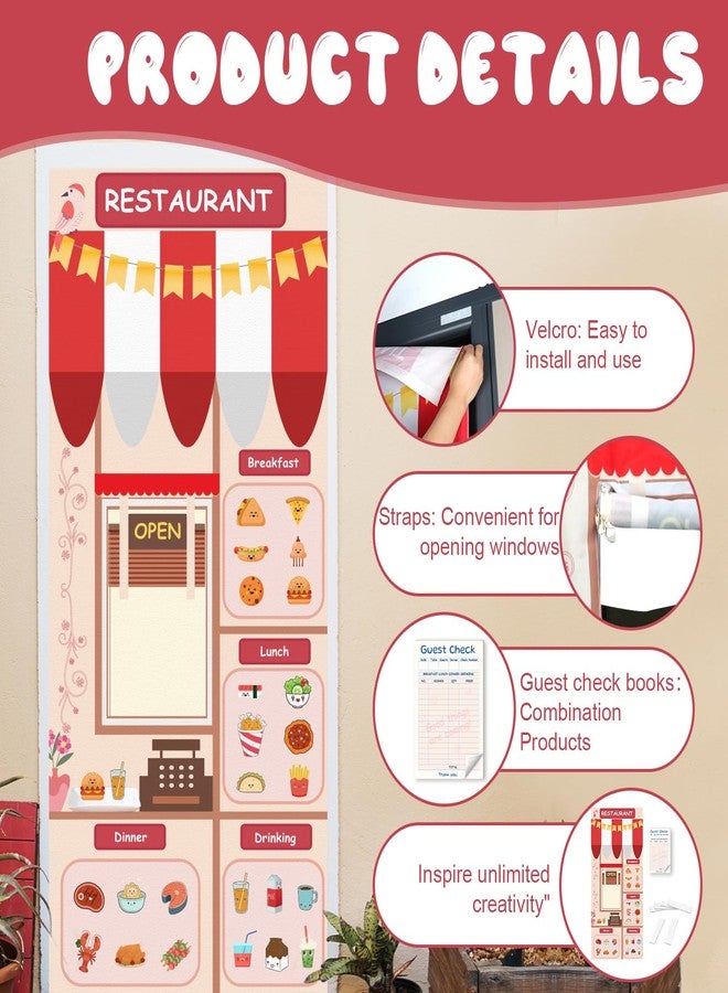 WANGDEFA Kids Play Restaurant Tent 29.5x70.9 Inch Doorway Kids Pretend Play Sets Puppet Show Theater with Drawstring Bag Includes Guest Check Books 30Sheets/Pack for Educational Kid Activities - Image 3