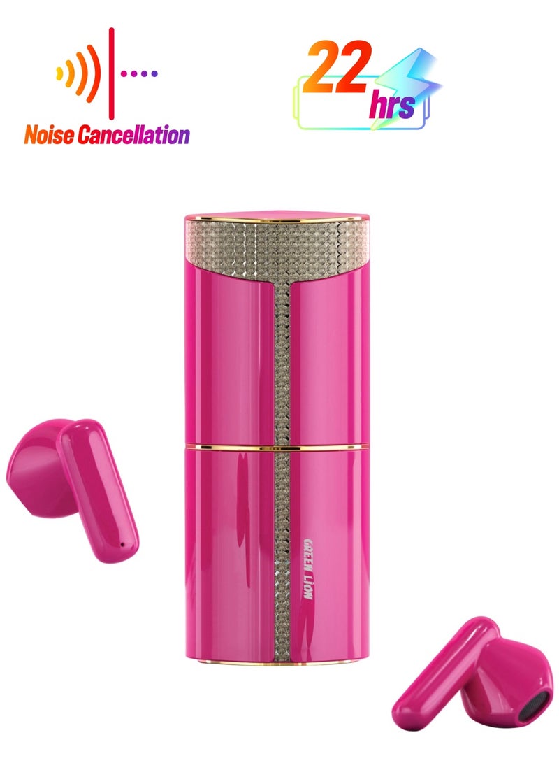 GREEN LION Lipstick True Wireless Earbuds / Shining Lipstick Earphone Design / Noise Reduction / TWS Earbuds for girls/ Truewireless Headphone for women/ Support Fast Charge / Hand-Free Calls / BT Version 5.3 / Stereo System / Type-C Output - Pink - Image 1