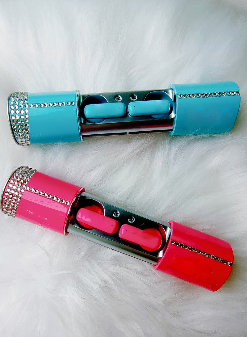 GREEN LION Lipstick True Wireless Earbuds / Shining Lipstick Earphone Design / Noise Reduction / TWS Earbuds for girls/ Truewireless Headphone for women/ Support Fast Charge / Hand-Free Calls / BT Version 5.3 / Stereo System / Type-C Output - Pink - Image 5