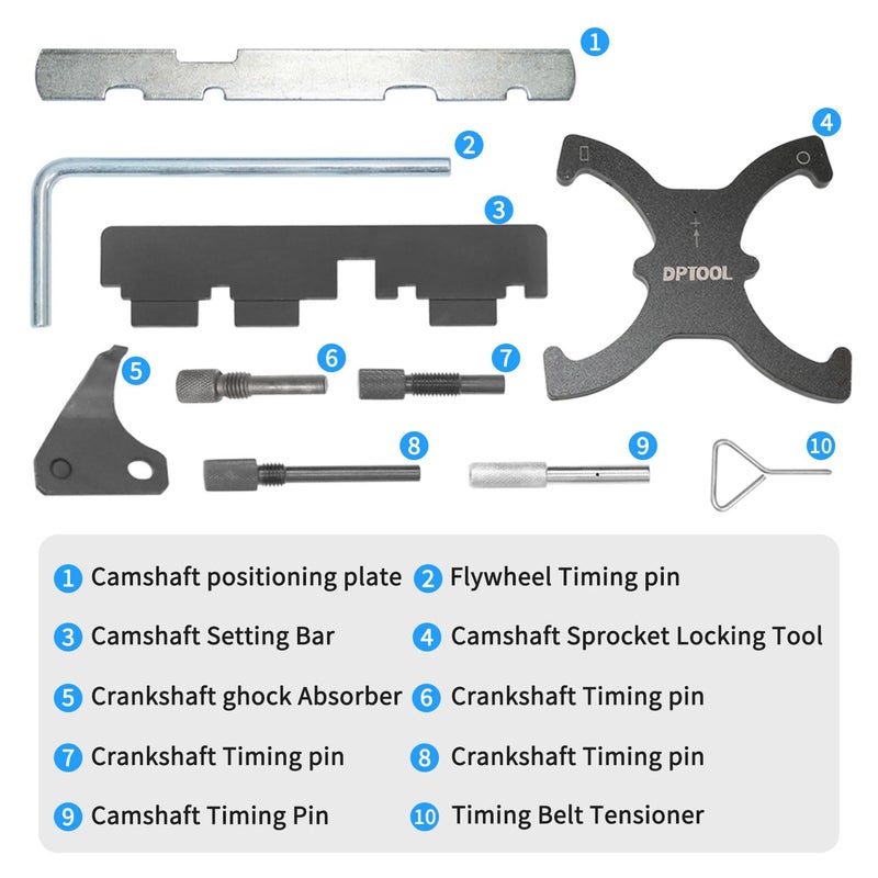 DPTOOL Camshaft Timing Locking Tool Kit Compatible with Ford fusion Escape Focus Fiesta Mazada 1.25 1.4 1.6 1.7 1.8 2.0 2.3L 2.5L Ecoboost 1.5L 1.6L, 2.0 TDCi 303-1097 303-748 303-1550 303-1552 303-376 - Image 2