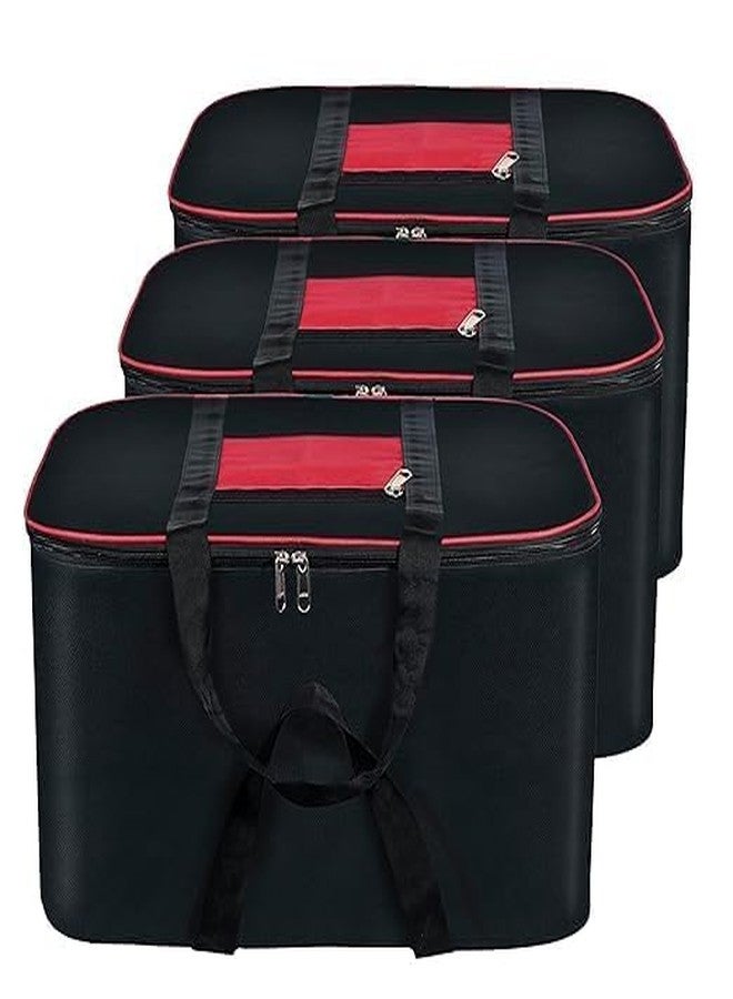 DAMONS Storage Underbed Blanket/Clothes/Toys/Bed Sheet Cover Nylon Rectangular Bag (Black, 54 x46 x28 cm, Large) Pack Of 3