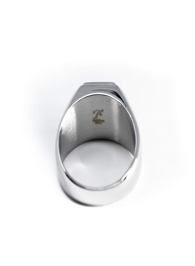 Tioneer Stainless Steel Letter M Alphabet Initial Floral Box Monogram Square Flat Top Biker Style Polished Ring - Image 3