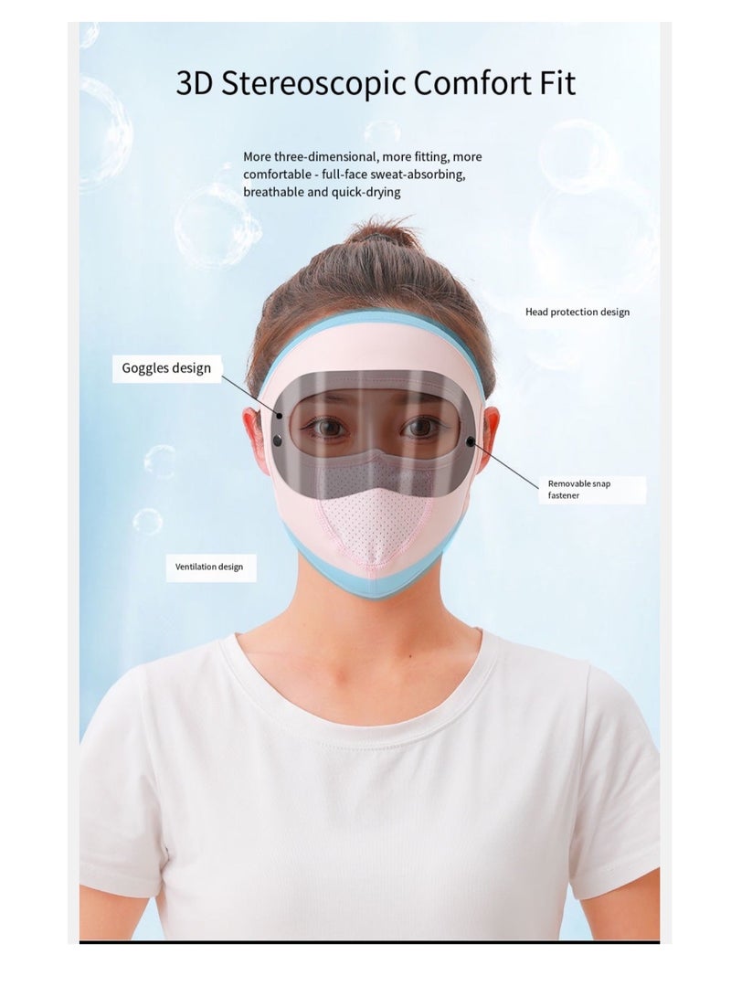 Sunscreen Mask With Lens, Ice Silk Mask, Cycling Mask, Full Face, Dust Proof, Breathable, Pink  - Image 5