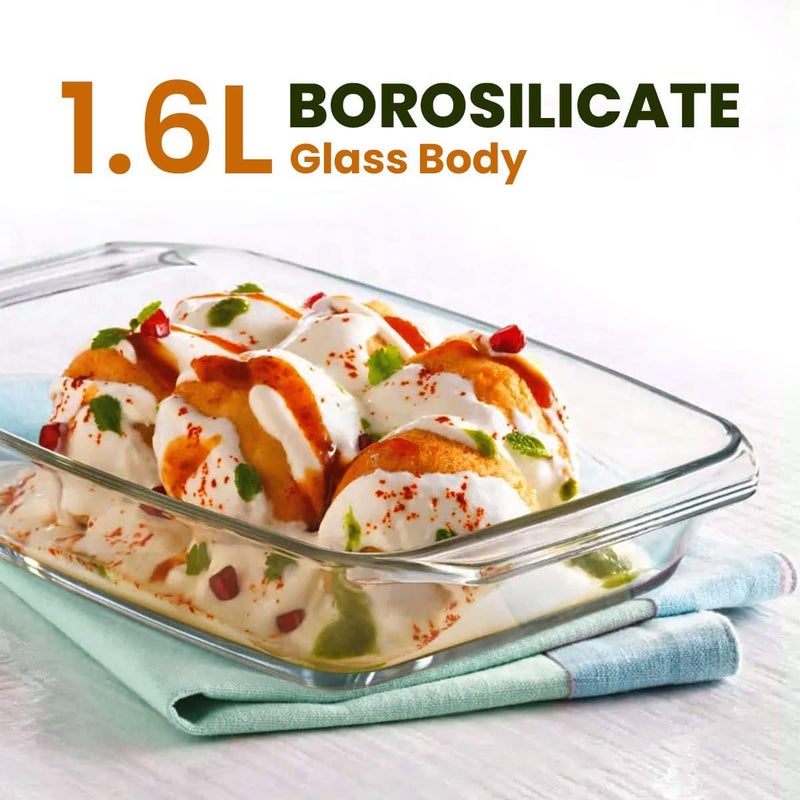 RIVERFAB Borosilicate Glass Baking Dish | Microwave Safe, Baking Tray for Microwave Oven I Oven Safe Cookware I Baking Dish for Oven I Transparent Serving Bowl I Glass Bowl (BAKING TRAY 1600ML PACK OF 1) - Image 3