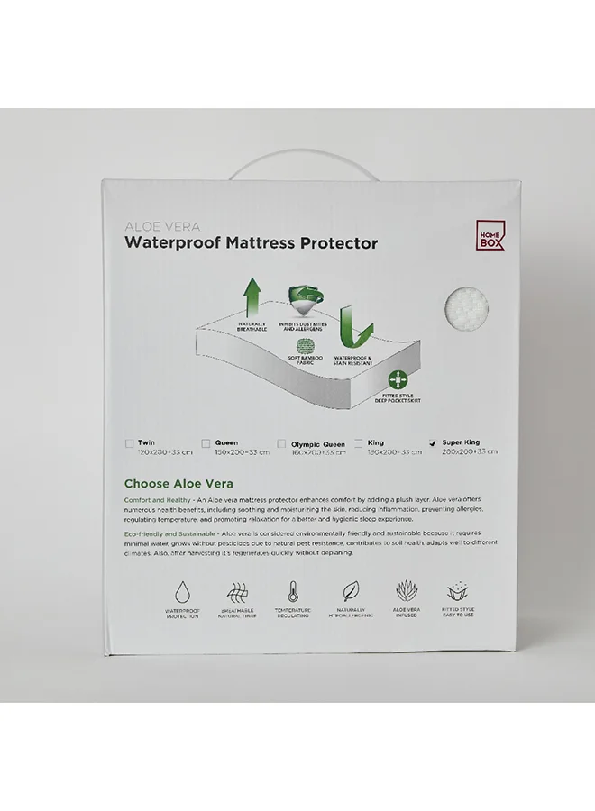 Home Box Aloevera Waterproof Super King Mattress Protector 200 x 33 x 200 cm
