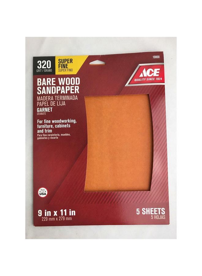 ACE 5-Piece Super Fine Aluminium Oxide Bare Wood Sandpaper Brown 9 x 11inch 19800 - Image 3