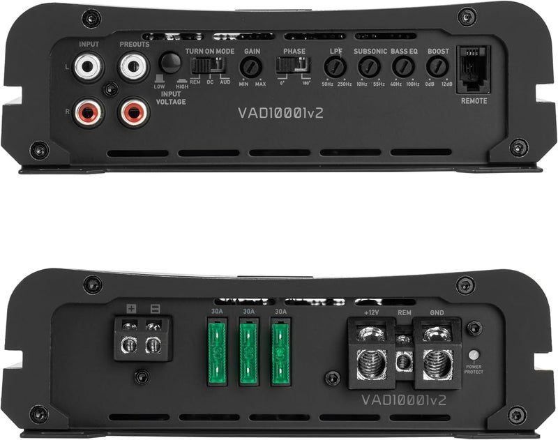 NVX VAD10001 v2 Model Monoblock Class D Amplifier 2000W Peak, 1000W RMS, 1/2/4-ohm Stable, Low Pass X-Over, Bass Boost, Remote Subwoofer Bass Knob, for Car/Truck/Marine/UTV/Motorcycle (VAD10001v2) - Image 2