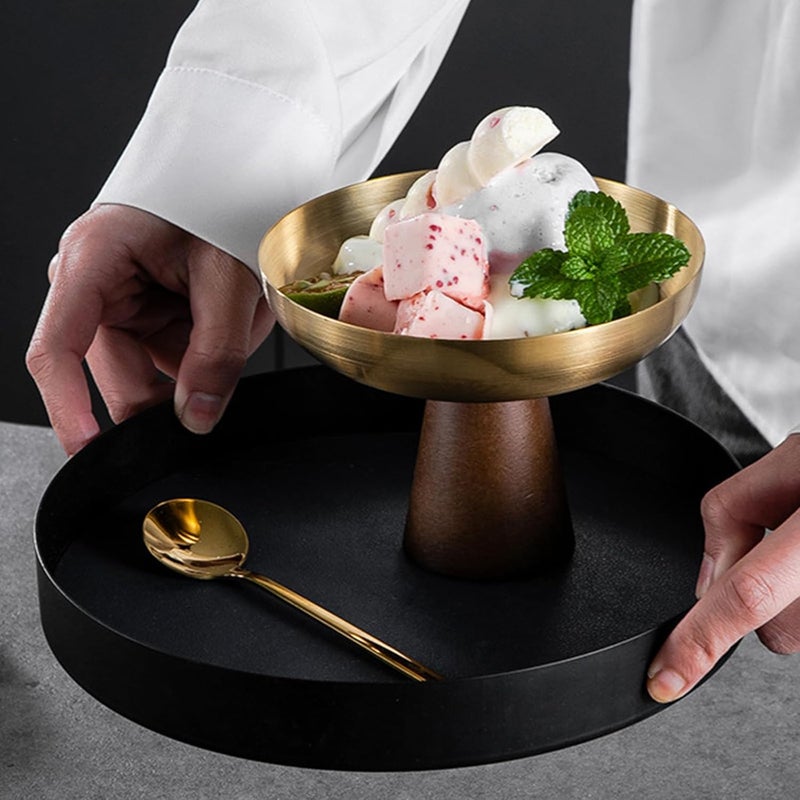 Stainless Steel Dessert with Wooden Base Elegant High Ice Cream Bowl Great for Family Gatherings Feeling Fashion Dessert Cup - Image 3