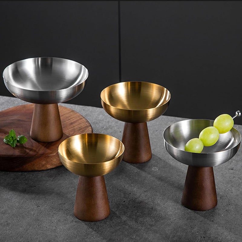 Stainless Steel Dessert with Wooden Base Elegant High Ice Cream Bowl Great for Family Gatherings Feeling Fashion Dessert Cup - Image 2
