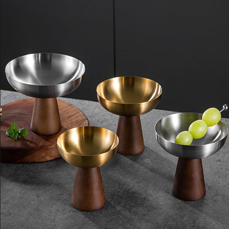 Stainless Steel Dessert with Wooden Base Elegant High Ice Cream Bowl Great for Family Gatherings Feeling Fashion Dessert Cup - Image 5