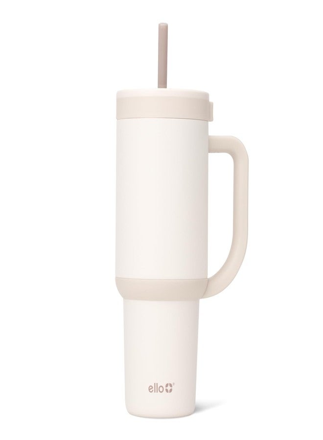 Ello Oasis 30 oz Tumbler with Handle & Retracting Straw | Reusable Insulated Stainless Steel Cup 100% Leakproof, Gifts for Teens Women Men | Keeps cold for 24 Hours, Cup Holder Friendly, Cream Tonal - Image 1