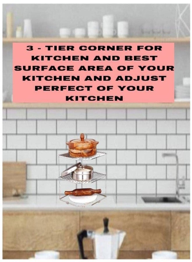 Fastro Stainless Steel Multipurpose 3 Tier Corner Shelf Rack for Kitchen Storage Organizer | Kitchen Corner Rack Stand | Countertop Dish Plates Bowls and Cups Rack - Image 4