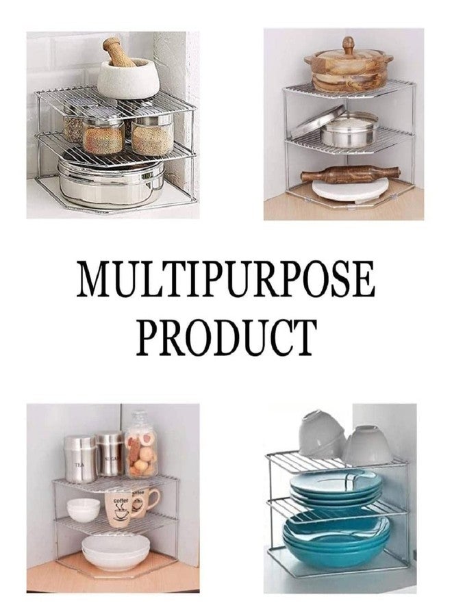 Fastro Stainless Steel Multipurpose 3 Tier Corner Shelf Rack for Kitchen Storage Organizer | Kitchen Corner Rack Stand | Countertop Dish Plates Bowls and Cups Rack - Image 3