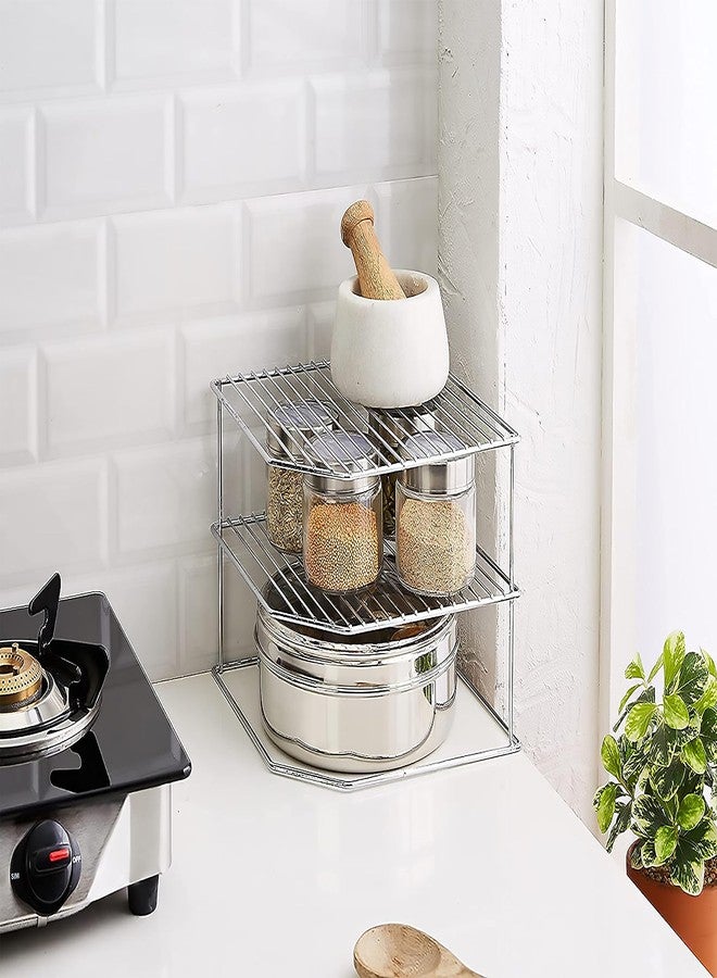 Fastro Stainless Steel Multipurpose 3 Tier Corner Shelf Rack for Kitchen Storage Organizer | Kitchen Corner Rack Stand | Countertop Dish Plates Bowls and Cups Rack - Image 2